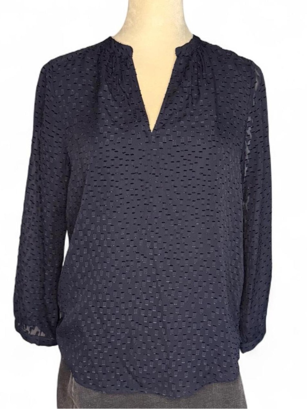 J. Crew navy sheer textured silk blend blouse 2 - classic business casual